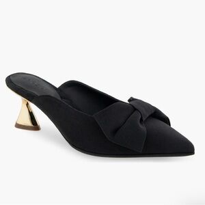 Aerosoles Juju Pointed Toe Mule Bow Gold Metallic Heel Black‎ Fabric 11
